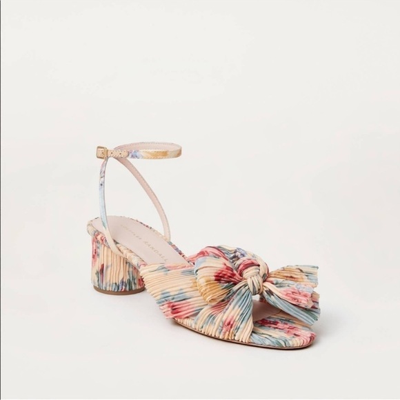 Loeffler Randall Dahlia Pleated Bow Heels Ankle Strap Cream Floral 10.5 - Picture 3 of 14